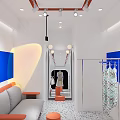 Modern Clothing Store Front With Orange Awning Window Display Mannequins And Displayed Apparel