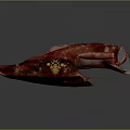Futuristic Red Aerospace Spaceship With Detailed Golden Emblems And Sleek Cosmic Design