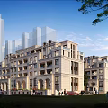 Elegant Three Story Townhouses Surrounded By Greenery And City Buildings