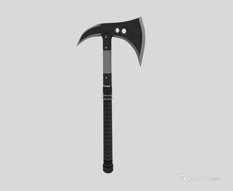 Black Hand Axe With Curved Blade Gray Handle And Non Slip Grip Design 3d model 