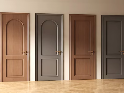 Wooden Hinged Doors Brown and Gray with Arched Top and Paneled Designs for Interior Decoration 3d model