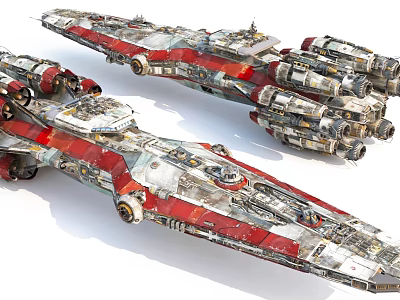 Large Sci Fi Spaceships With Red And White Color Scheme And Mechanical Details 3d model