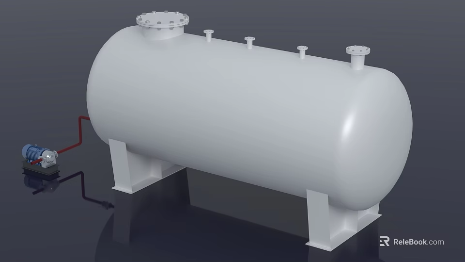Horizontal White Industrial Storage Tank with Support Stand and Top Connections 3d model 