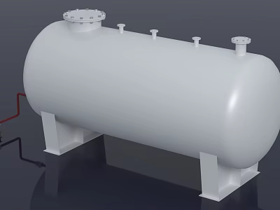 Horizontal White Industrial Storage Tank with Support Stand and Top Connections 3d model