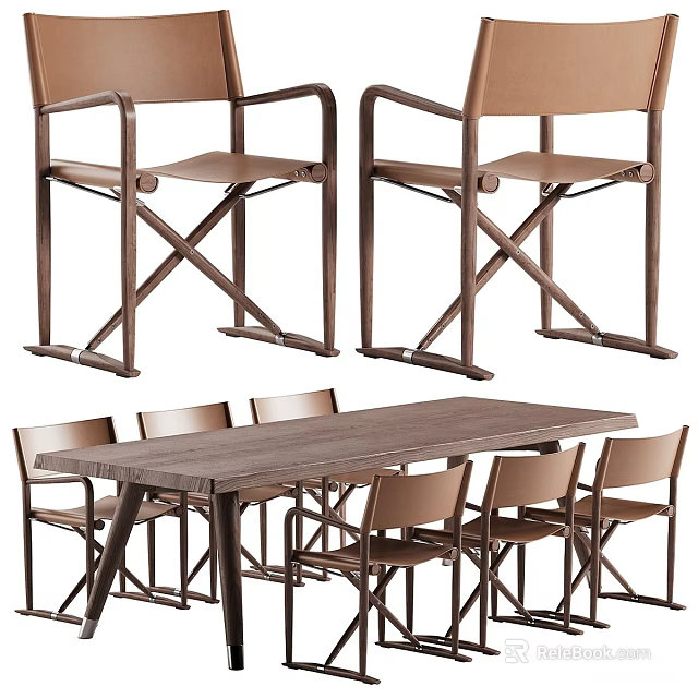 Modern Wooden Dining Table Set With Six Comfortable Chairs And Cross Leg Design 3d model 