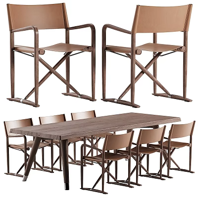 Modern Wooden Dining Table Set With Six Comfortable Chairs And Cross Leg Design 3d model