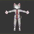 Cat Character In Astronaut Suit With Red Tie Purple Buttons And Striped Design
