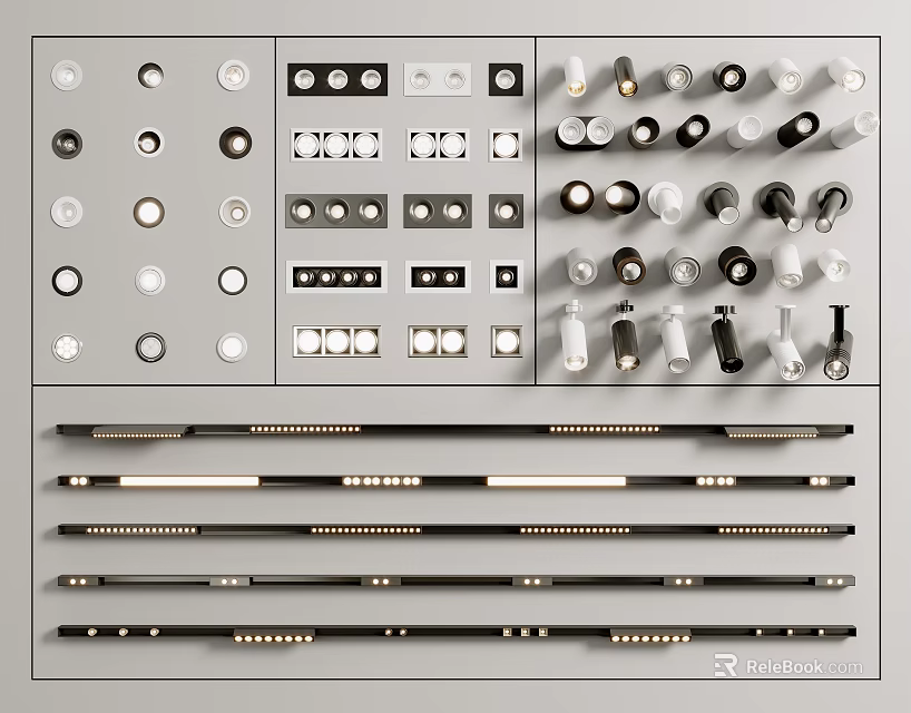 Display Of Various Downlights And Spotlights With Multiple Designs And Components 3d model