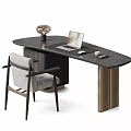 Modern Home Office Desk With Curved Surface Laptop Table Lamp And Comfortable Chair