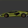 Green Sports Car with Sleek Futuristic Design Orange Wheels Black Roof And Spoiler
