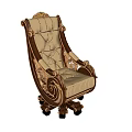 Luxurious Single Sofa With Golden Leather Upholstery And Carved Wooden Armrests