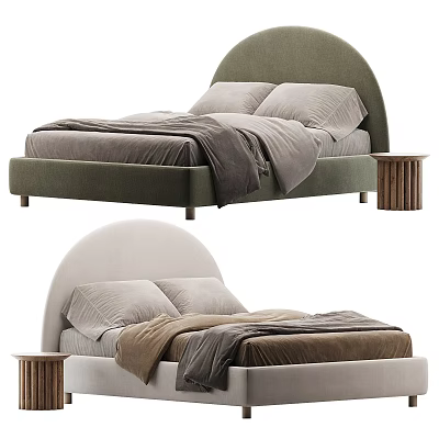 Stylish Kids Bed with Arched Headboard Green and Beige Design Matching Nightstand 3d model