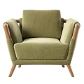 Modern Green Fabric Single Sofa With Wooden Arms And Legs And Comfortable Design