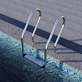 Stainless Steel Pool Ladder With Tiled Edge And Gray Pavement Surroundings