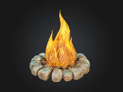 Burning Bonfire With Bright Orange Flames In Stone Circle Arrangement 3d model