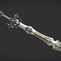 Ornate Decorative Sword With Intricate Design Purple Gemstones Gold Silver Accents