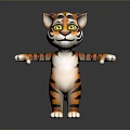 Cartoon 3D Tiger Character With Orange Black Stripes White Belly Yellow Eyes Standing Open Arms