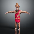 Mythical Bearded Character In Red Outfit With Golden Headdress Standing Arms Outstretched
