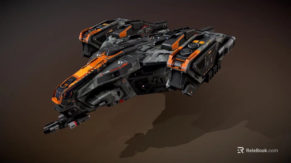 Futuristic Cosmic Spaceship With Black And Orange Sci Fi Design Details 3d model 