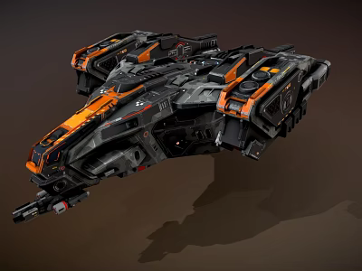 Futuristic Cosmic Spaceship With Black And Orange Sci Fi Design Details 3d model
