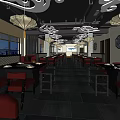 Chinese Style Hotpot Restaurant Interior With Red Decorations Front Desk And Black Walls