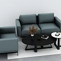 Modern Grey Sofa and Coffee Table Set with Decorative Plant Side Table and Rug 3d model