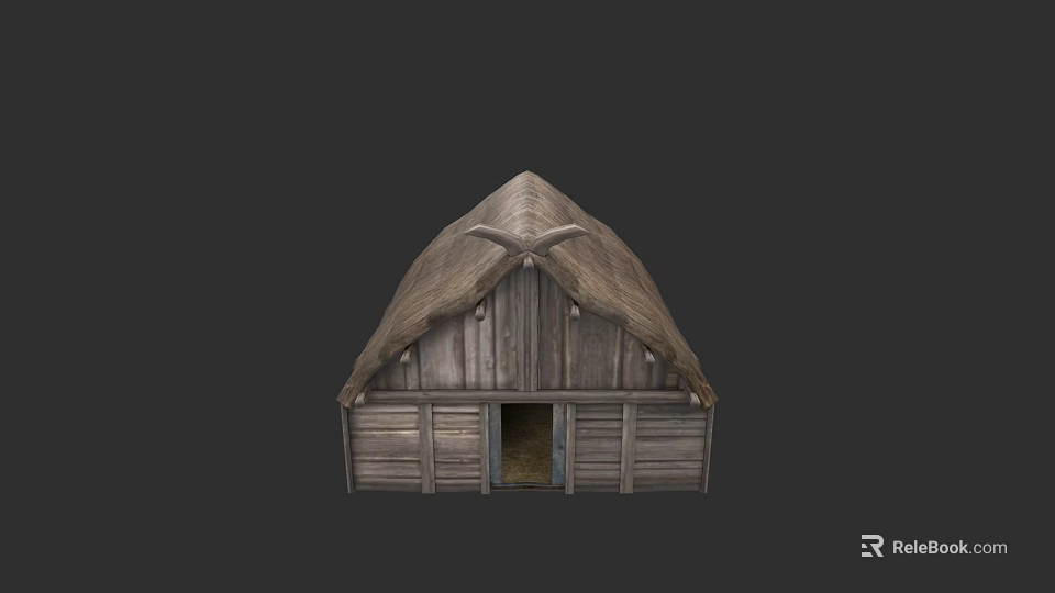 Rustic Wooden House With Thatch Roof And Small Wooden Doorway Design 3d model 