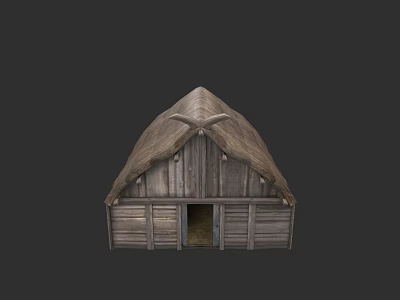 Rustic Wooden House With Thatch Roof And Small Wooden Doorway Design 3d model