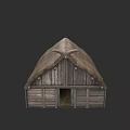 Rustic Wooden House With Thatch Roof And Small Wooden Doorway Design