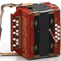 Vintage Red And Black Accordion With Metal Decorations Buttons And Leather Strap