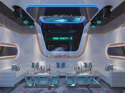 Modern KTV Interior Design With LED Lighting White Sofas And Party Screen 3d model
