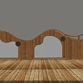 Kindergarten Interior With Wooden Curved Furniture Bookshelves Display Shelves Wooden Floors And Light Yellow Walls