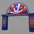 Happy Valley Main Entrance Gate With Red Blue Decor Chinese Characters And Stars