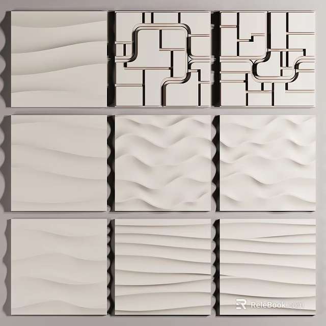 Various Textured Wall Panels With Modern Geometric And Wavy Decorative Patterns 3d model