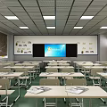 School Classroom With Green Floor Yellow Wall Black And White Photos And Bookshelves