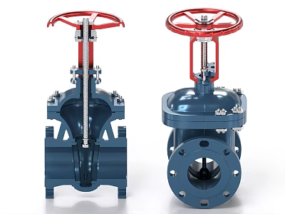 Industrial Gate Valves With Red Handwheels And Blue Bodies For Pipeline Control 3d model