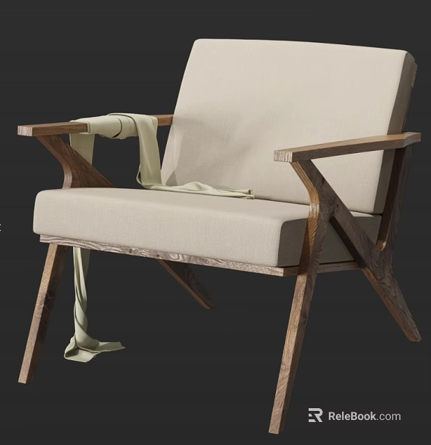 Elegant Single Sofa Featuring Wooden Frame Fabric Cushion And Blanket On Armrest 3d model 
