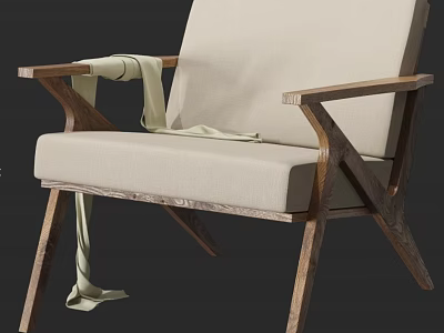 Elegant Single Sofa Featuring Wooden Frame Fabric Cushion And Blanket On Armrest 3d model