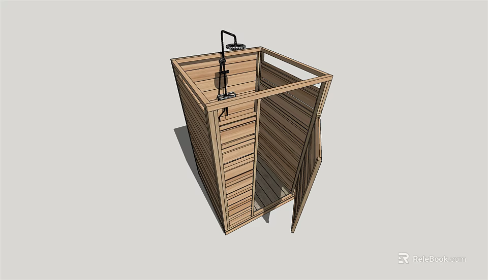 Wooden Sauna Interior Design With Open Door Wooden Panels And Heater Structure 3d model 