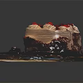 Chocolate Cake With Cherry Topping Sliced Piece Cream Layers On Black Plate Wooden Base