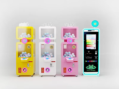 Colorful Toy Capsule Vending Machines With Yellow White Pink Blue And Digital Screen For Amusement 3d model