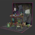 Creative Artisan Workbench Setup With Tools Papers Stool And Paint Bucket