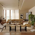 Modern Living Room Interior With Wooden Bookshelf Dresser Natural Light And Decorations