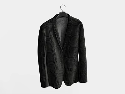 Elegant Black Plaid Suit Jacket Hanging On A Hanger With Classic Design 3d model