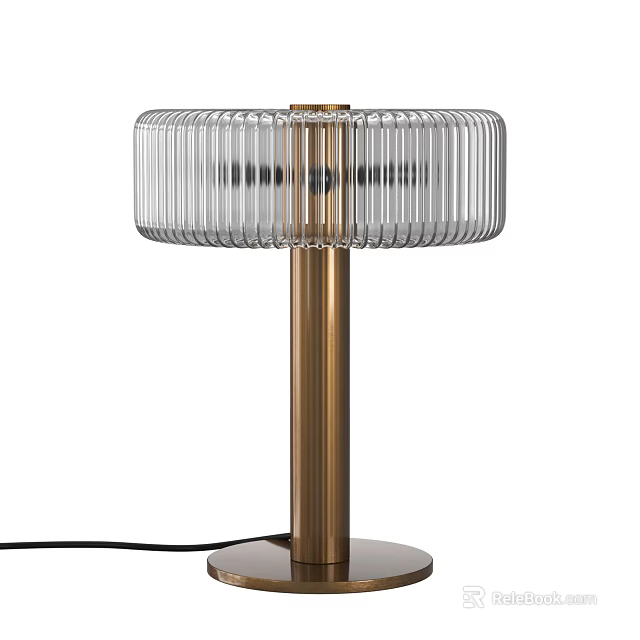 Modern Table Lamp With Transparent Ribbed Lampshade And Metal Stand For Home Decor 3d model 