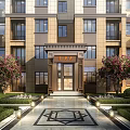 Chinese Style Entrance Gate With Stone Facade Flowering Trees Geometric Paving And Landscaped Gardens