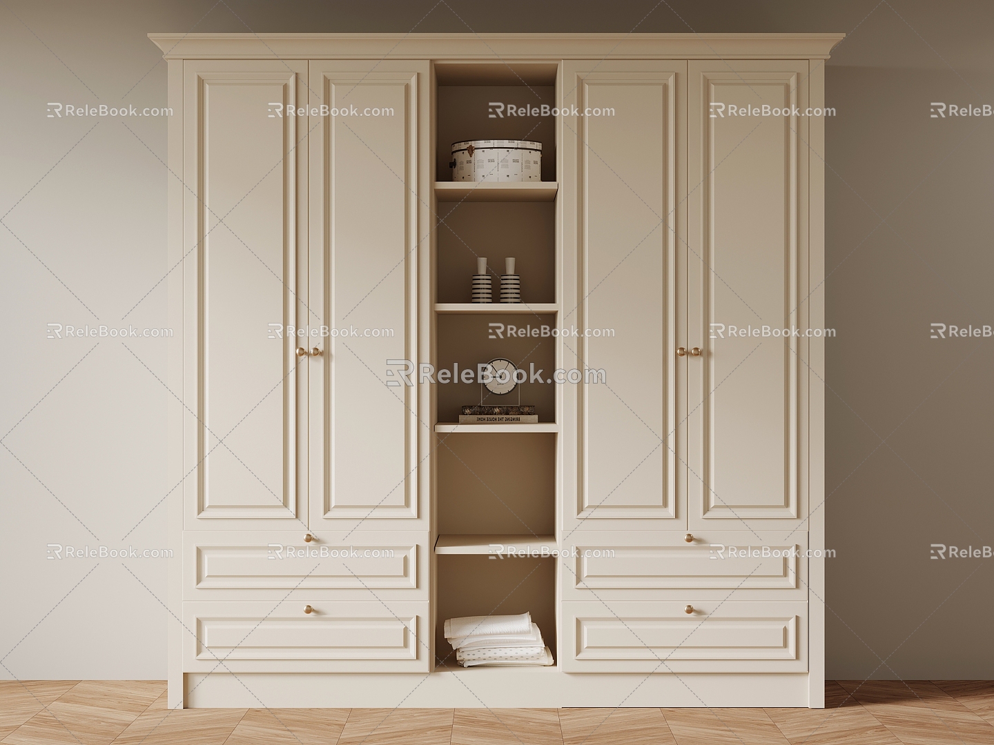 07 wardrobe French cream style wardrobe 3d model