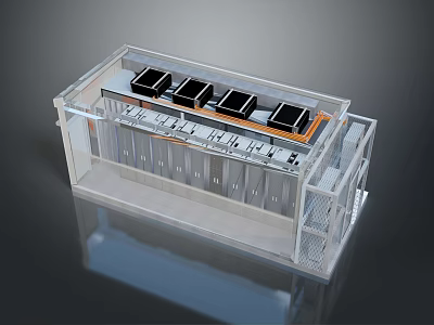 Transparent Computer Server Chassis With Neatly Arranged Slots And Internal Black Orange Components 3d model