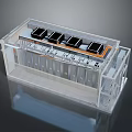 Transparent Computer Server Chassis With Neatly Arranged Slots And Internal Black Orange Components 3d model
