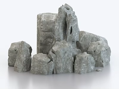 Natural Gray Stones and Textured Wood Pieces in Varied Sizes for Decorative Use 3d model